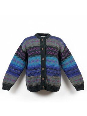 Snowfox Women’s Blue & Purple Handmade Knitted Cardigan From Nepal